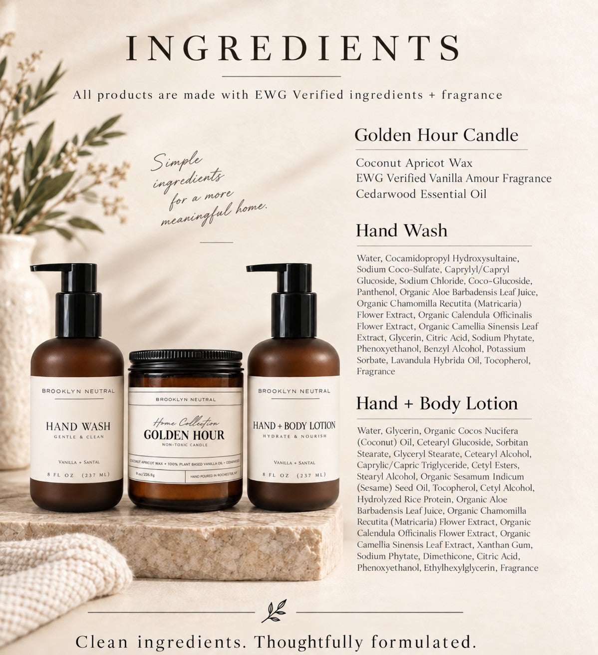 Golden Hour Home Gift Set. Hand Wash, Hand + Body Lotion, Candle. Non-Toxic Vanilla Santal Scent