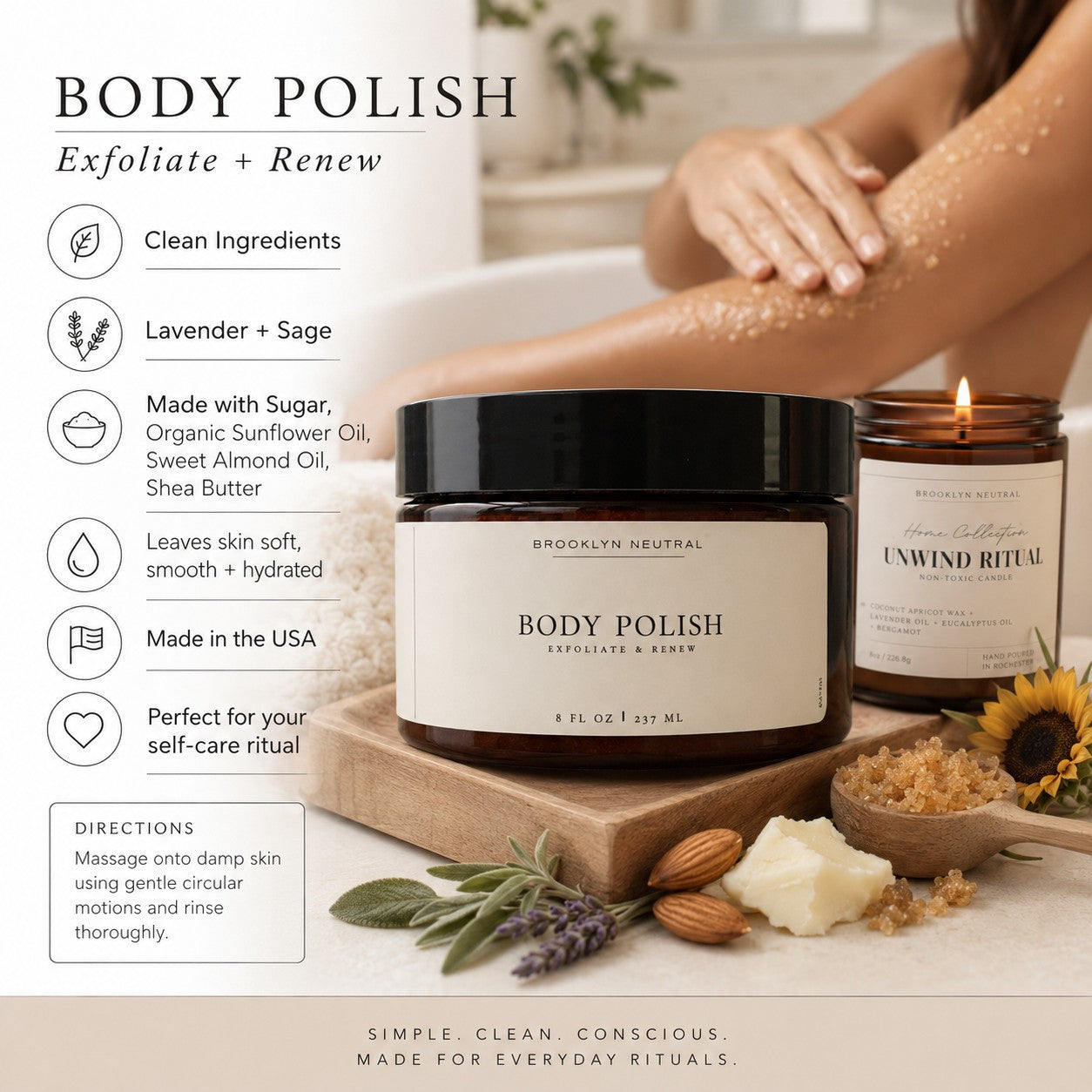 Self-Care Gift Set | Candle, Body Polish + Warm Vanilla Lip Balm