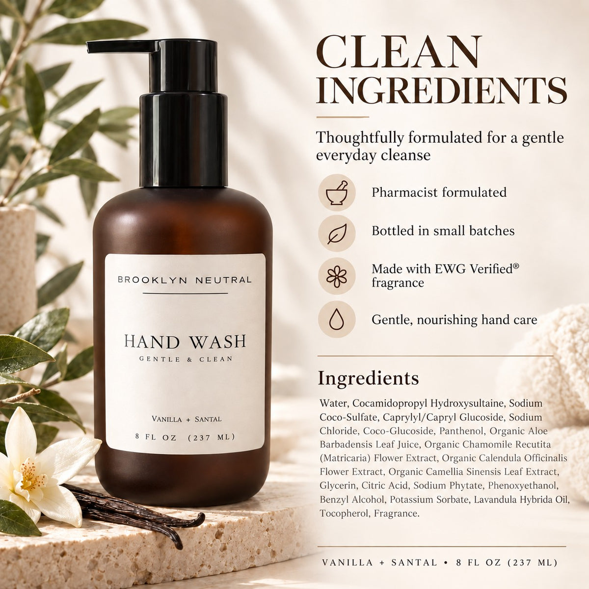 Vanilla + Santal Luxury Hand Wash | Clean + Gentle