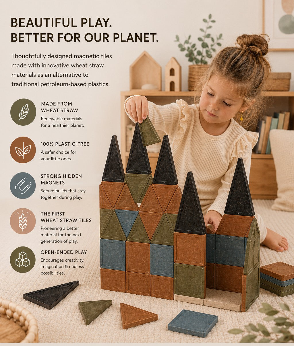 Earth Collection Wheat Straw Magnetic Tiles