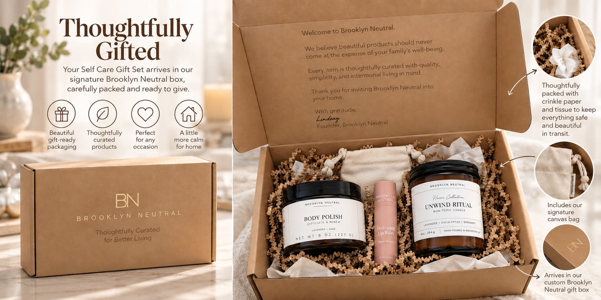 Self-Care Gift Set | Non Toxic Candle, Body Polish + Warm Vanilla Lip Balm
