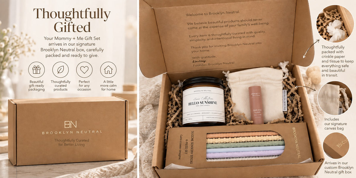 Mommy + Me Gift Set | Sensory Sticks, Non Toxic Candle + Lip Balm