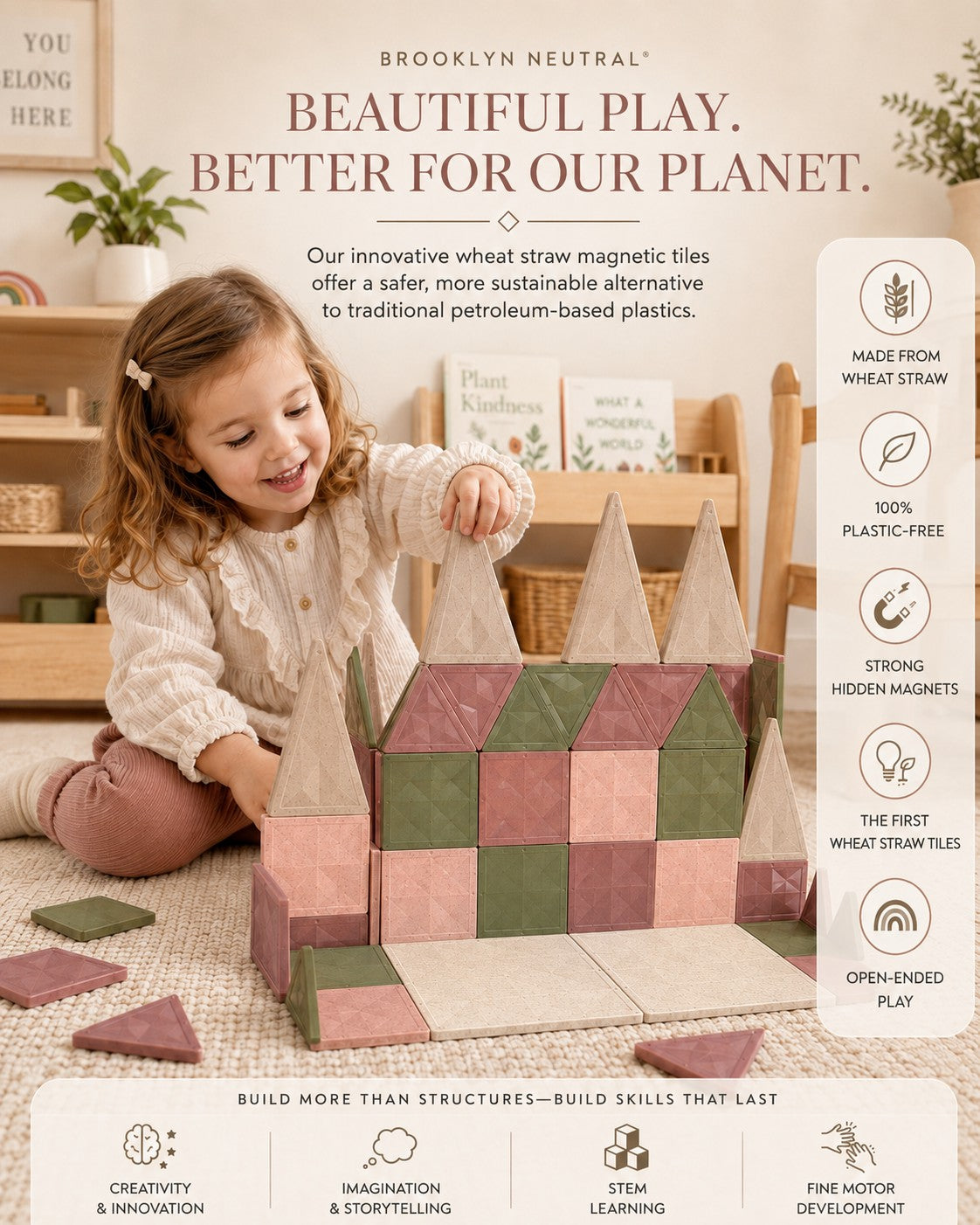 Rose Collection Wheat Straw Magnetic Tiles