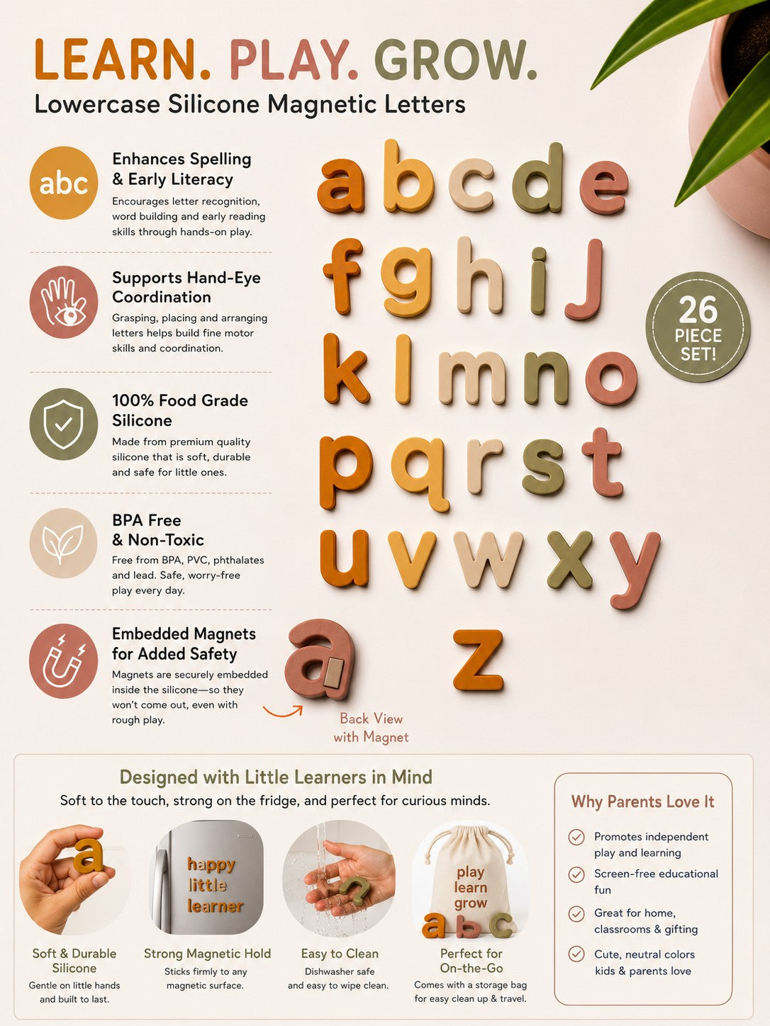Lowercase Silicone Magnetic Letters