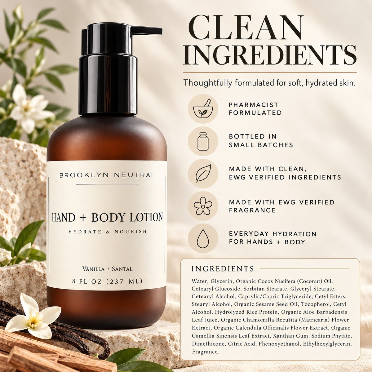 Vanilla Santal Hand + Body Lotion | Hydrating Moisturizer