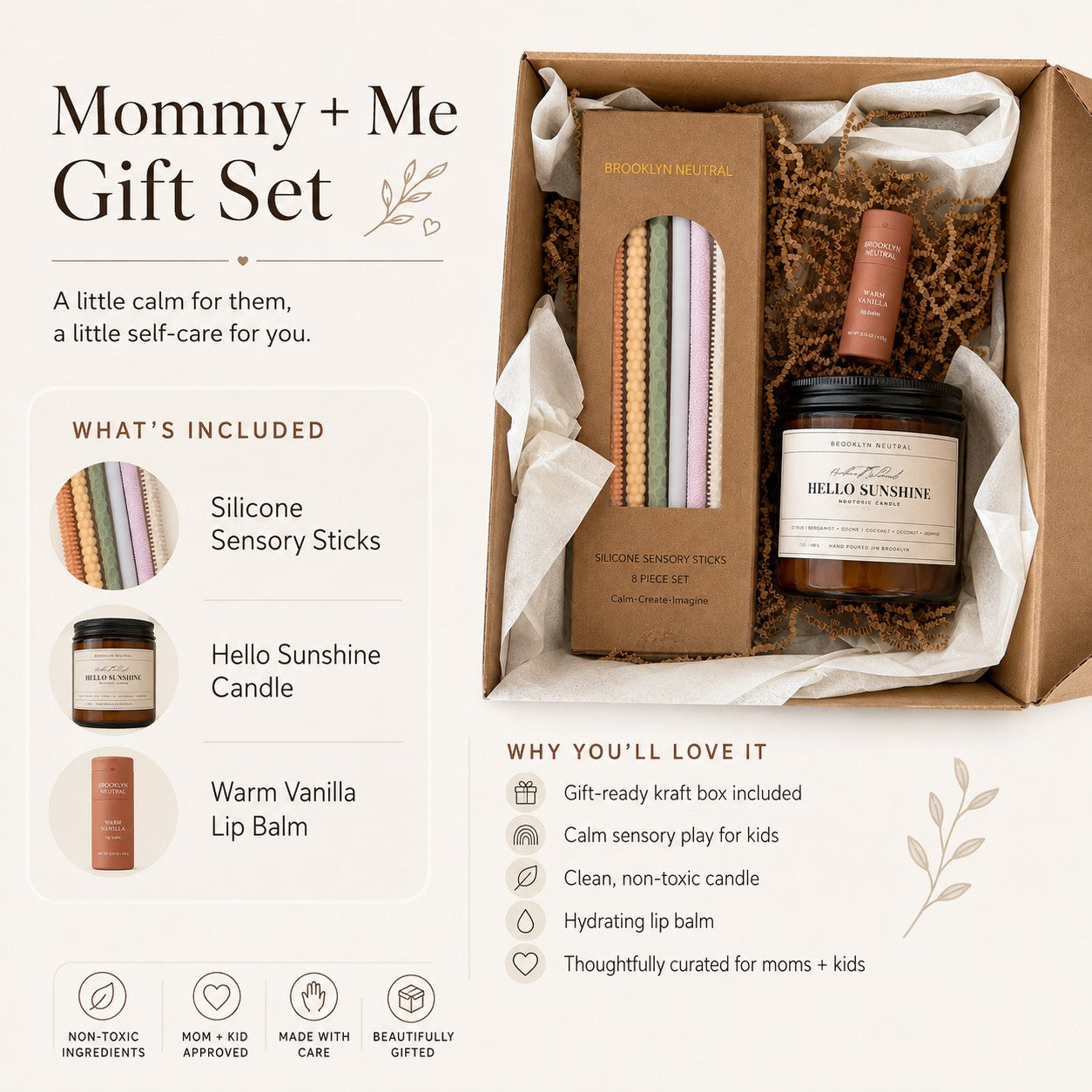 Mommy + Me Gift Set | Sensory Sticks, Candle + Lip Balm