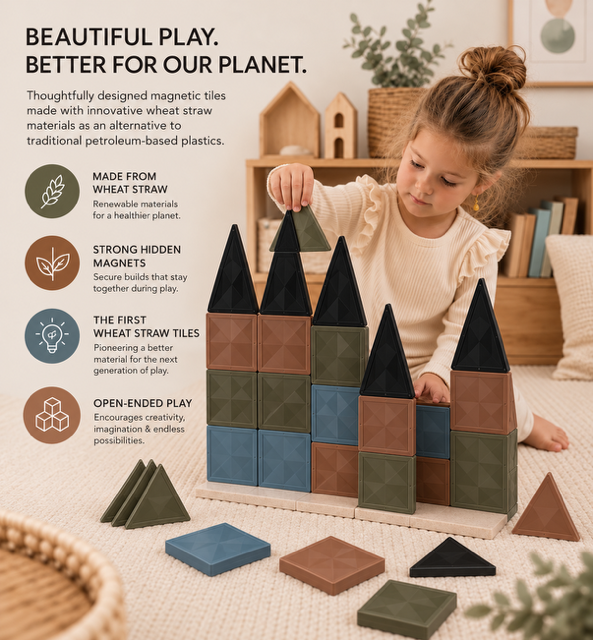 Earth Collection Wheat Straw Magnetic Tiles- 52 piece set