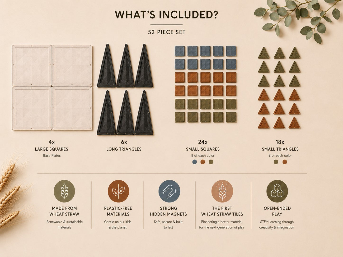 Earth Collection Wheat Straw Magnetic Tiles