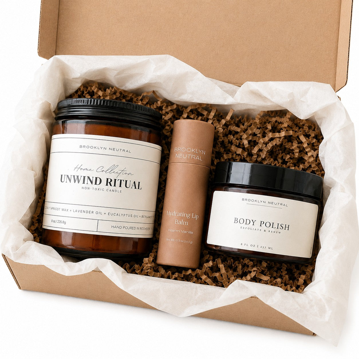 Self-Care Gift Set | Candle, Body Polish + Warm Vanilla Lip Balm