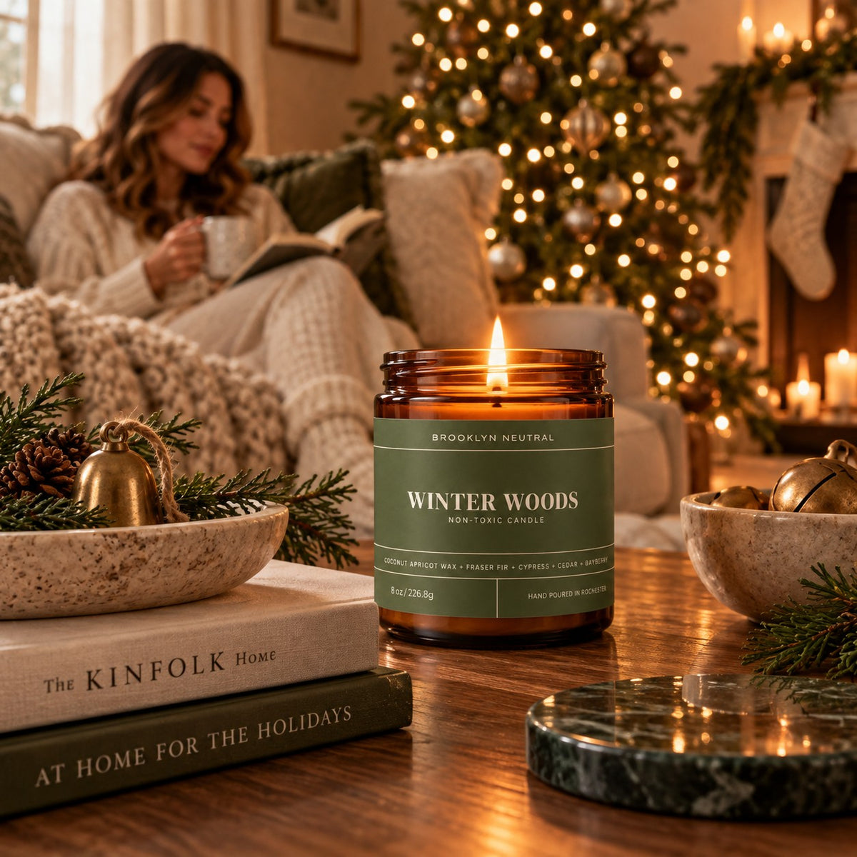 WINTER WOODS 8 oz Non-Toxic Coconut Wax Candle