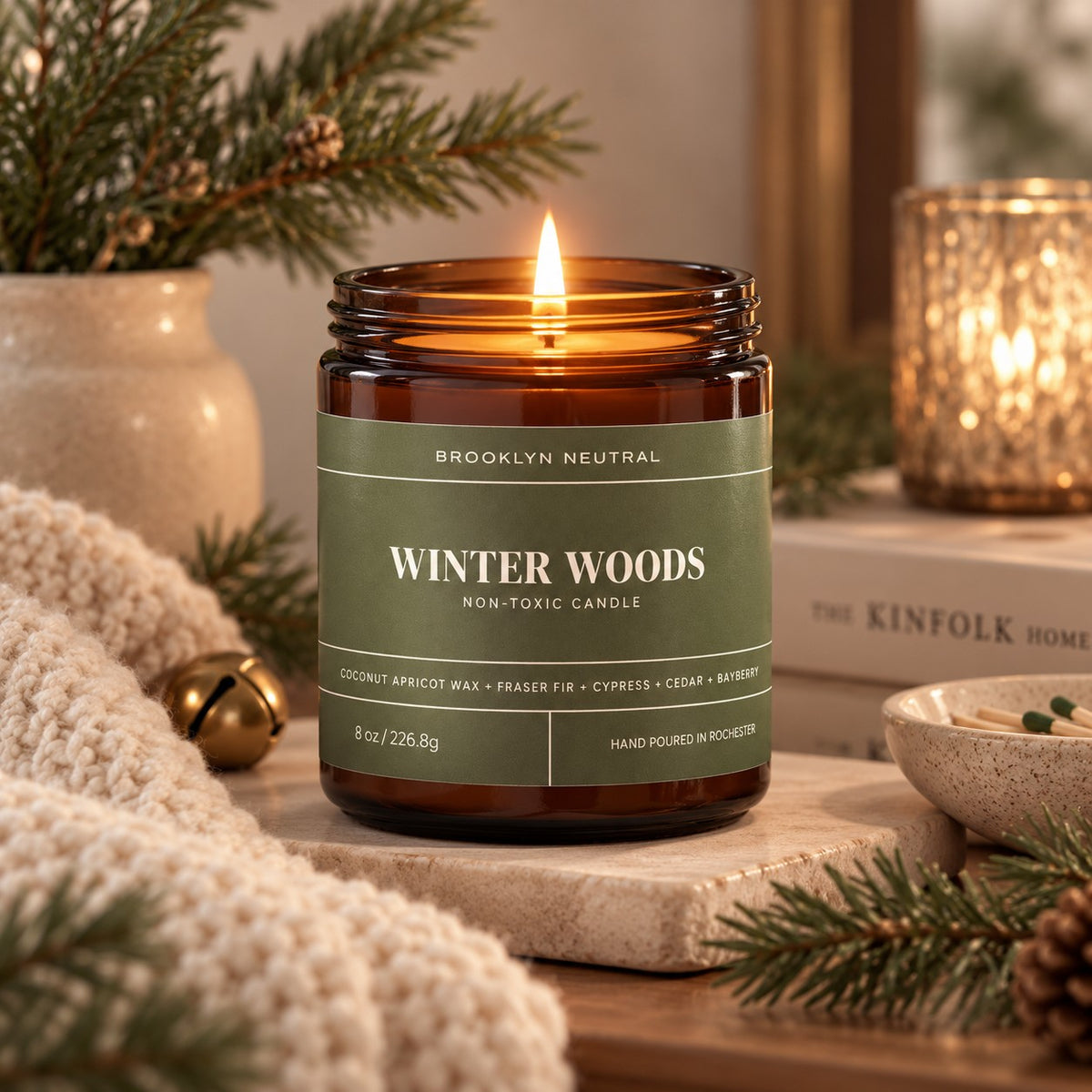 WINTER WOODS 8 oz Non-Toxic Coconut Wax Candle