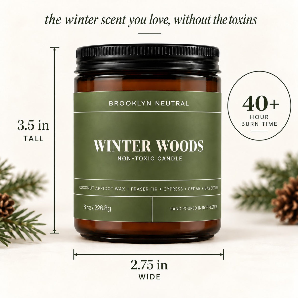 WINTER WOODS 8 oz Non-Toxic Coconut Wax Candle